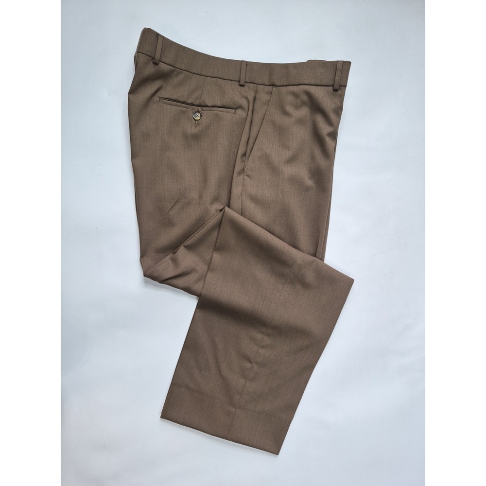 Ballin Mens 38x28 Flat Front Super 120s Wool Dress Pants Brown M64229051